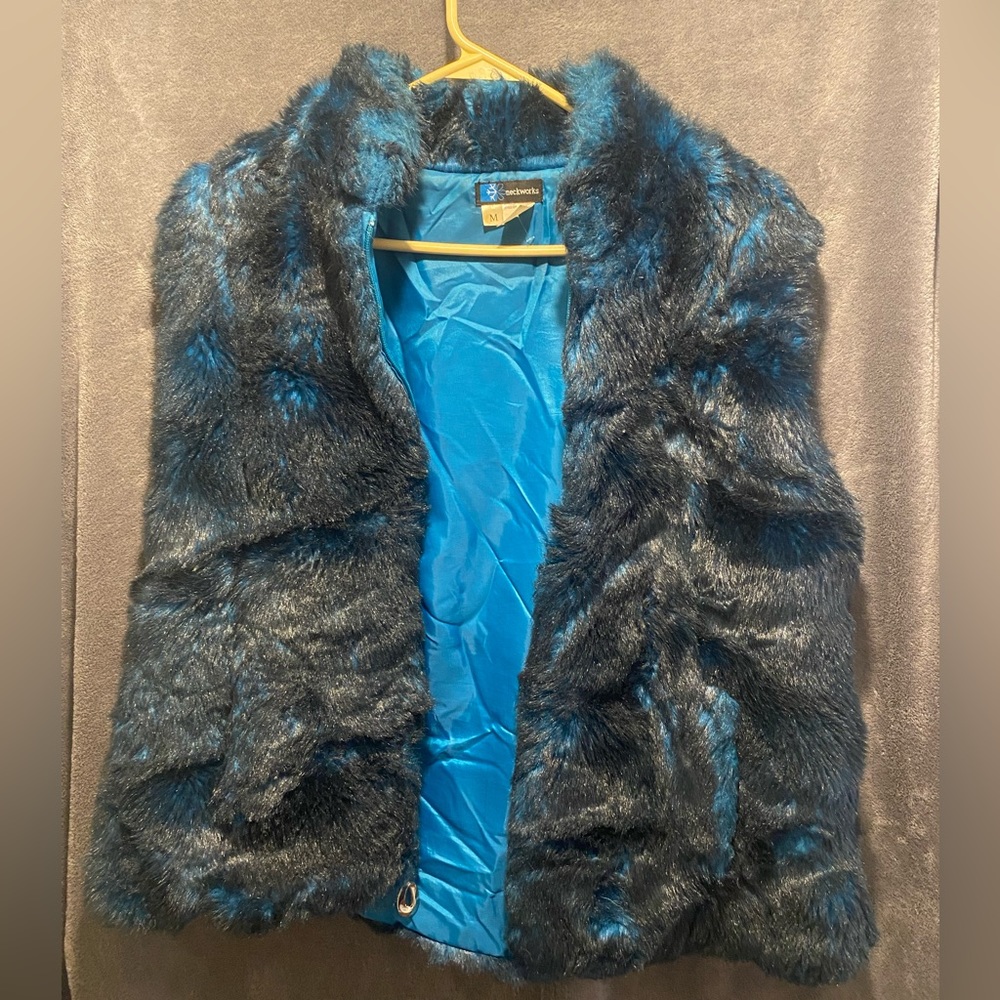 Blue zip-up Fur vest